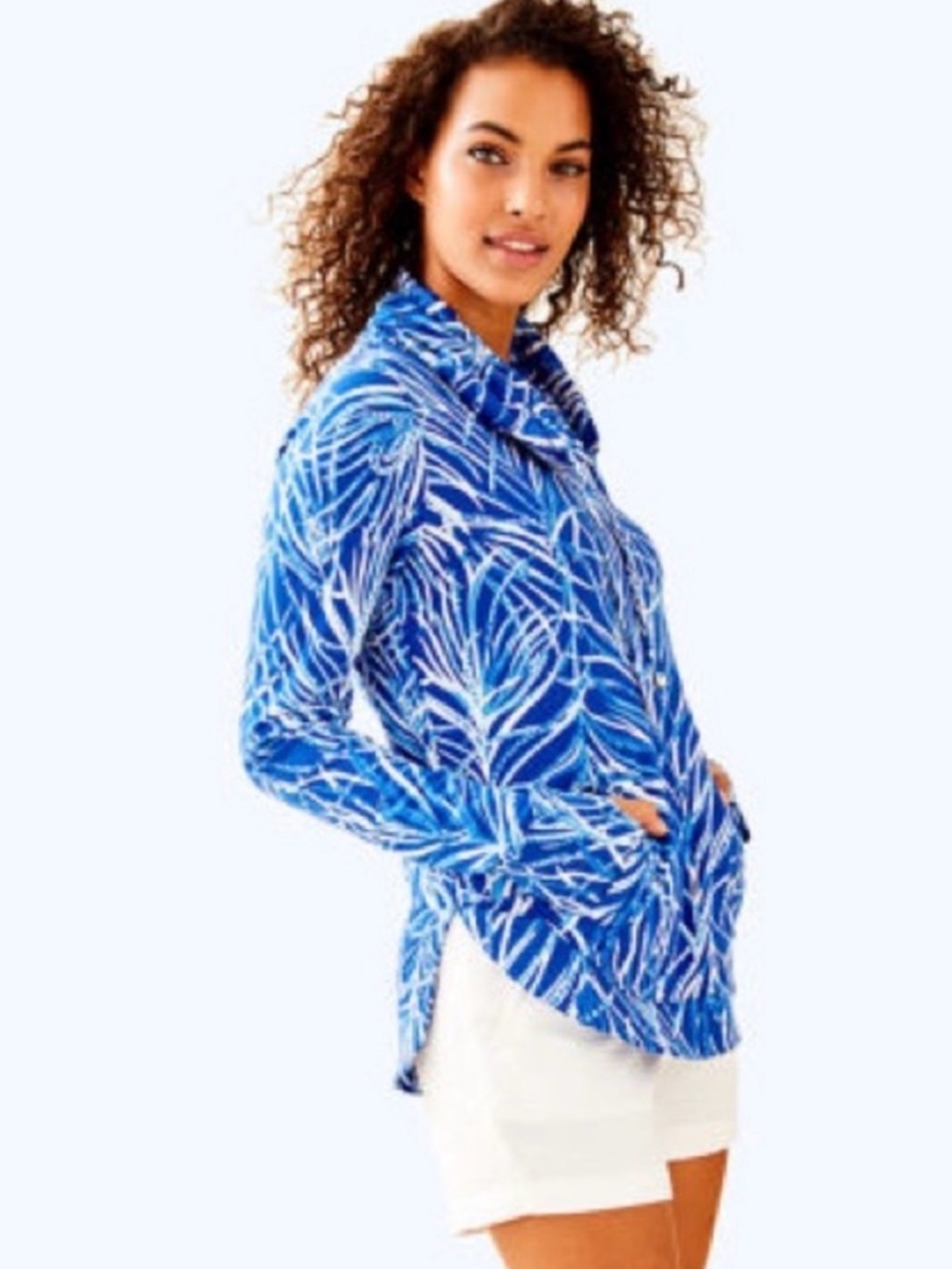 Lilly Pulitzer Blue and White Printed Long-Sleeve Top